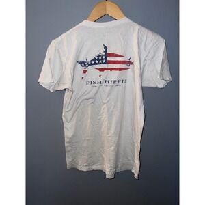 Fish Hippie Co Mens Small White American Flag Fish Graphic T-Shirt Ltd Edition